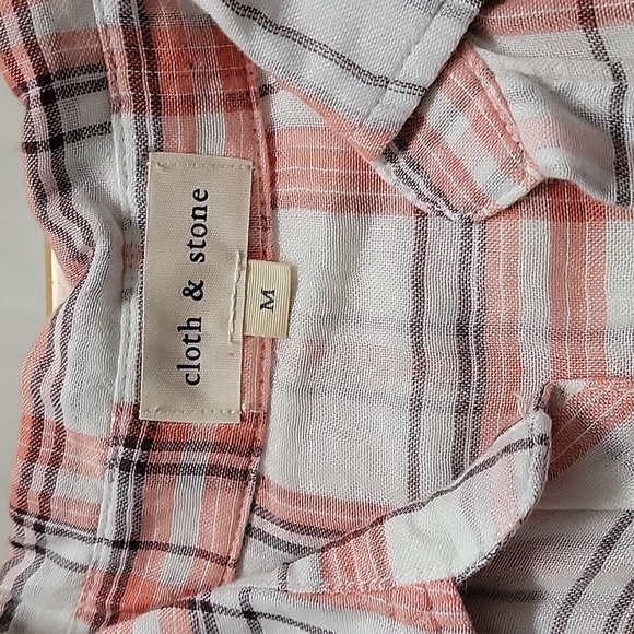 Cloth & Stone Orange White Lightweight Long Sleeve Button Down Shirt, Medium - Picture 4 of 8